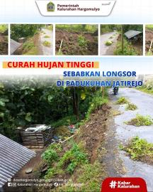 CURAH HUJAN TINGGI, SEBABKAN TANAH LONGSOR DI PADUKUHAN JATIREJO